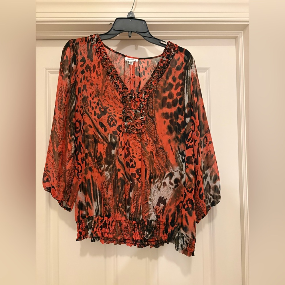 🌸5/$50🌸Jaipur Orange and Black Animal-Print V-Neck Blouse